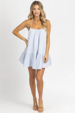 MABLE BLUE GAUZE RUFFLE HEM MINI DRESS CLOTHING