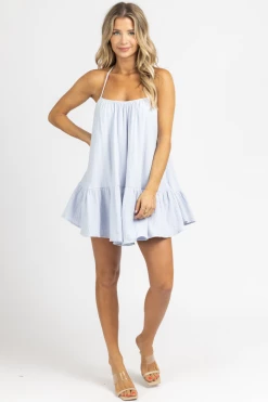 MABLE BLUE GAUZE RUFFLE HEM MINI DRESS CLOTHING