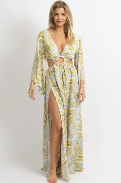 LUXXEL BLUE + LIME ZEBRA O-RING MAXI DRESS NEW ARRIVALS
