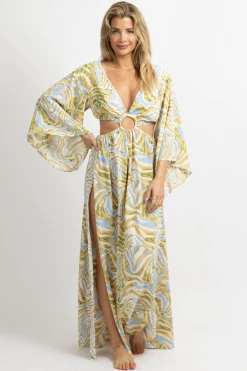 LUXXEL BLUE + LIME ZEBRA O-RING MAXI DRESS NEW ARRIVALS