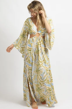LUXXEL BLUE + LIME ZEBRA O-RING MAXI DRESS NEW ARRIVALS