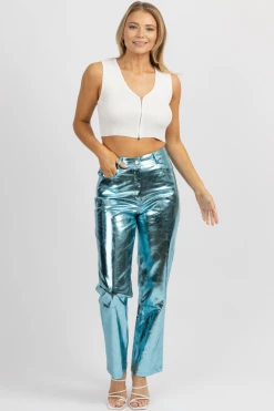 AMYLYNN BLUE METALLIC HIGH RISE PANT