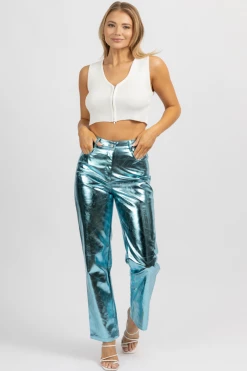 AMYLYNN BLUE METALLIC HIGH RISE PANT