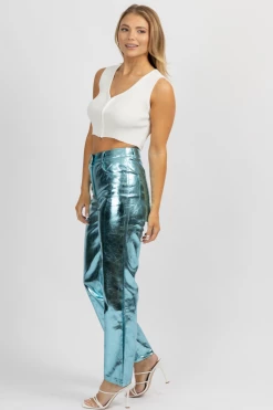 AMYLYNN BLUE METALLIC HIGH RISE PANT