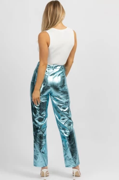 AMYLYNN BLUE METALLIC HIGH RISE PANT