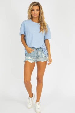 TREND NOTES BLUE WASHED OVERSIZED TEE CLOTHING