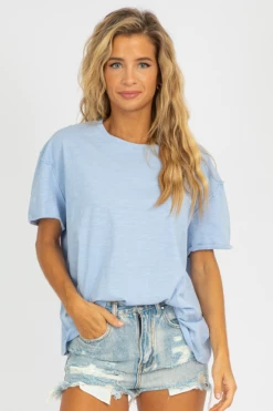 TREND NOTES BLUE WASHED OVERSIZED TEE CLOTHING