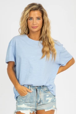 TREND NOTES BLUE WASHED OVERSIZED TEE CLOTHING