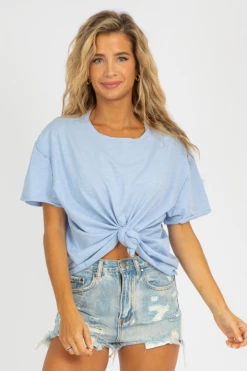 TREND NOTES BLUE WASHED OVERSIZED TEE CLOTHING