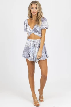 MABLE BLUE FLORAL SELF-TIE CROP + SKORT SET *BACK IN STOCK*