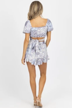 MABLE BLUE FLORAL SELF-TIE CROP + SKORT SET *BACK IN STOCK*