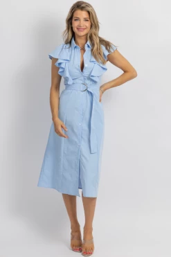 SUNDAY UP POWDER BLUE COLLAR + RUFFLE MIDI DRESS *BACK IN STOCK* NEW ARRIVALS
