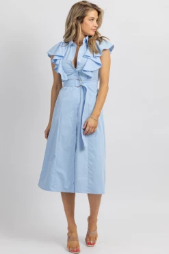 SUNDAY UP POWDER BLUE COLLAR + RUFFLE MIDI DRESS *BACK IN STOCK* NEW ARRIVALS