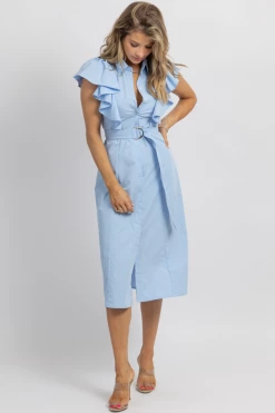 SUNDAY UP POWDER BLUE COLLAR + RUFFLE MIDI DRESS *BACK IN STOCK* NEW ARRIVALS