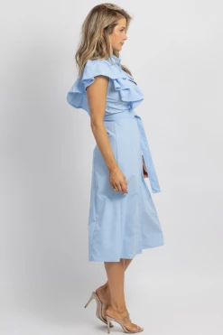 SUNDAY UP POWDER BLUE COLLAR + RUFFLE MIDI DRESS *BACK IN STOCK* NEW ARRIVALS