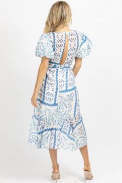LUXXEL SANTORINI BLUE PRINT WRAP MIDI DRESS *RESTOCK COMING SOON* NEW ARRIVALS
