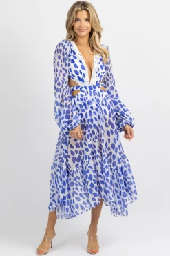 LUXXEL NEW ARRIVALS BLUE SPOTTED TWO TONE MIDI DRESS *RESTOCK COMING SOON*