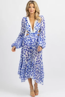 LUXXEL NEW ARRIVALS BLUE SPOTTED TWO TONE MIDI DRESS *RESTOCK COMING SOON*