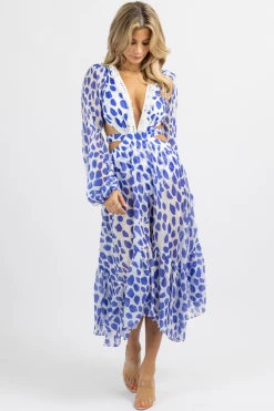 LUXXEL NEW ARRIVALS BLUE SPOTTED TWO TONE MIDI DRESS *RESTOCK COMING SOON*