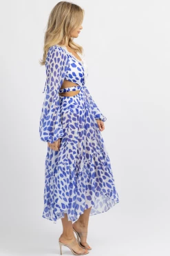 LUXXEL NEW ARRIVALS BLUE SPOTTED TWO TONE MIDI DRESS *RESTOCK COMING SOON*
