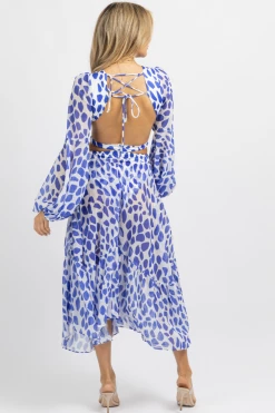 LUXXEL NEW ARRIVALS BLUE SPOTTED TWO TONE MIDI DRESS *RESTOCK COMING SOON*
