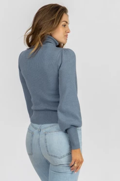 TREND NOTES BLUE STONE PUFF SLEEVE TURTLENECK CLOTHING