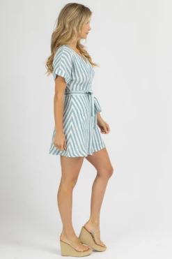 OLIVACEOUS BLUE STRIPED SHORT SLEEVE LINEN MINI DRESS CLOTHING 8 OLIVACEOUS BLUE STRIPED SHORT SLEEVE LINEN MINI DRESS CLOTHING