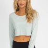 TREND NOTES BLUE THUMBHOLE CROP CLOTHING