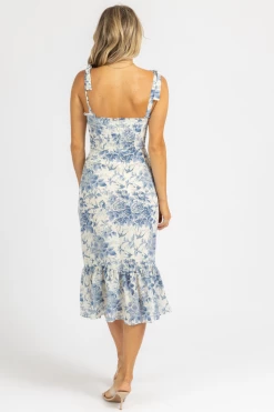 SUNDAY UP BLUE TOILE TIE STRAP MIDI DRESS *BACK IN STOCK*