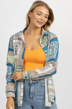 FATE BY LFD GREEN + STEEL BLUE PATTERN BUTTON DOWN