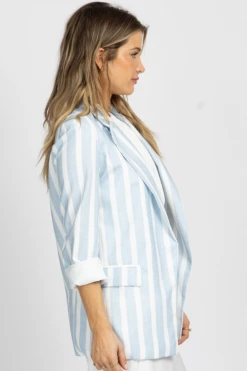 SUNDAY UP NEW ARRIVALS LIGHT BLUE STRIPED NOTCHED COLLAR BLAZER