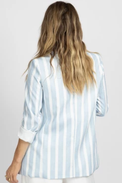 SUNDAY UP NEW ARRIVALS LIGHT BLUE STRIPED NOTCHED COLLAR BLAZER