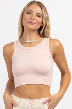 DYNAMIC FASHION PINK BLUSH TEXTURED CROP TANK NEW ARRIVALS