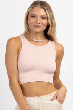 DYNAMIC FASHION PINK BLUSH TEXTURED CROP TANK NEW ARRIVALS