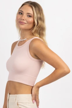 DYNAMIC FASHION PINK BLUSH TEXTURED CROP TANK NEW ARRIVALS
