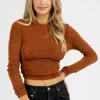 MABLE NEW ARRIVALS RUSSET SLINKY OPEN BACK CROP TOP