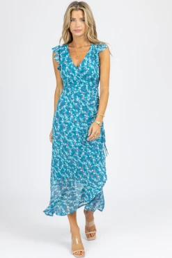 DEE ELLY BRIGHT BLUE FLORAL RUFFLED MAXI DRESS NEW ARRIVALS