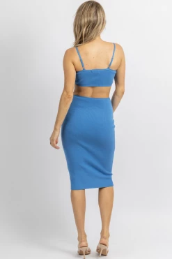 MABLE COBALT BLUE KNIT SIDE CUTOUT MIDI DRESS