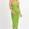 EMORY PARK BRIGHT GREEN OPEN-SIDE ONE SHOULDER MIDI DRESS
