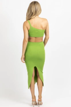 EMORY PARK BRIGHT GREEN OPEN-SIDE ONE SHOULDER MIDI DRESS