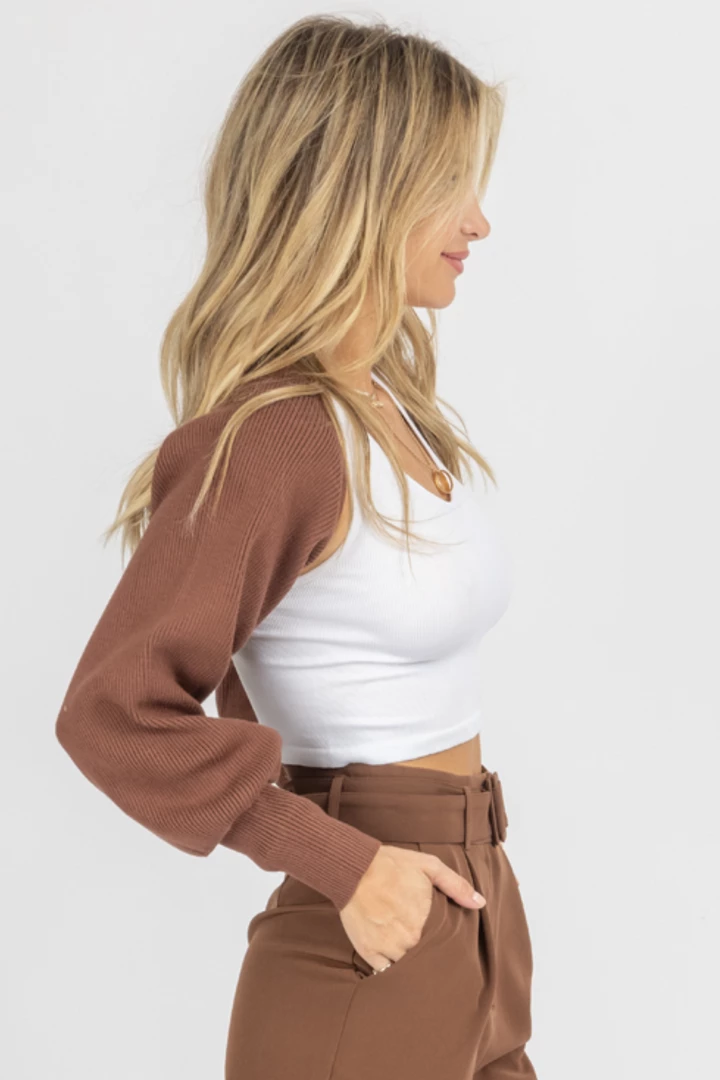 IDEM DITTO NEW ARRIVALS BROWN KNIT BOLERO CROPPED SWEATER 5 IDEM DITTO NEW ARRIVALS BROWN KNIT BOLERO CROPPED SWEATER