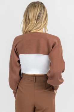 IDEM DITTO NEW ARRIVALS BROWN KNIT BOLERO CROPPED SWEATER 8 IDEM DITTO NEW ARRIVALS BROWN KNIT BOLERO CROPPED SWEATER