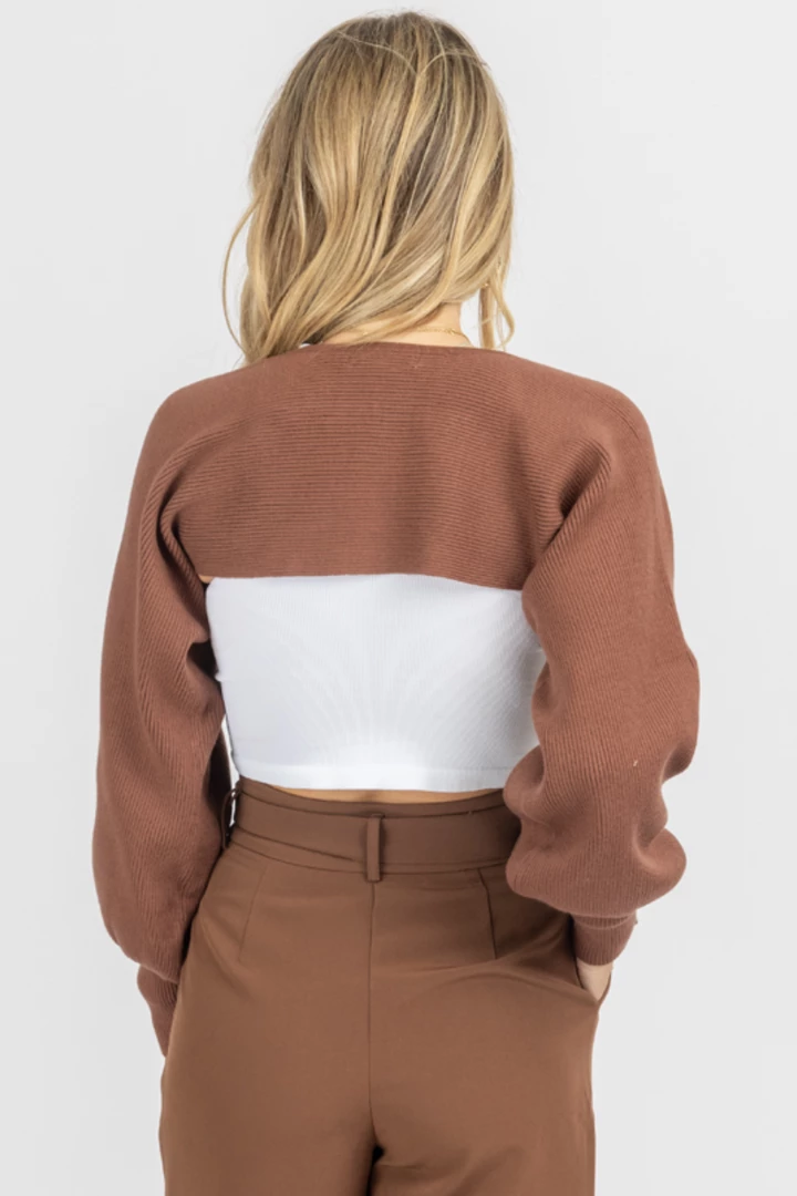 IDEM DITTO NEW ARRIVALS BROWN KNIT BOLERO CROPPED SWEATER 4 IDEM DITTO NEW ARRIVALS BROWN KNIT BOLERO CROPPED SWEATER