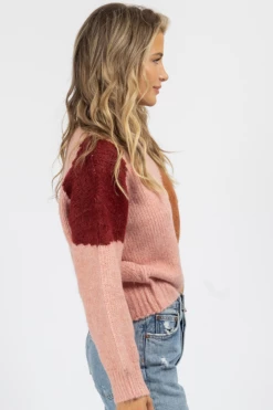 DEE ELLY BROWN COMBO ABSTRACT CREWNECK SWEATER