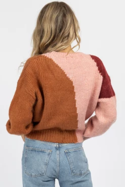 DEE ELLY BROWN COMBO ABSTRACT CREWNECK SWEATER