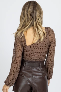 ENDLESS BLU BROWN DOTTED ASYMMETRIC RUCHED TOP NEW ARRIVALS 14 ENDLESS BLU BROWN DOTTED ASYMMETRIC RUCHED TOP NEW ARRIVALS