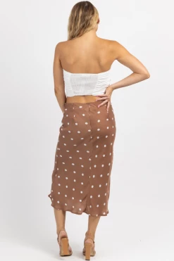 DEE ELLY MOCHA DOTTED MIDI SKIRT NEW ARRIVALS