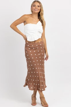 DEE ELLY MOCHA DOTTED MIDI SKIRT NEW ARRIVALS