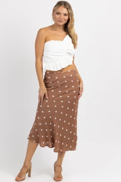 DEE ELLY MOCHA DOTTED MIDI SKIRT NEW ARRIVALS