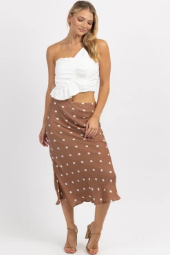 DEE ELLY MOCHA DOTTED MIDI SKIRT NEW ARRIVALS